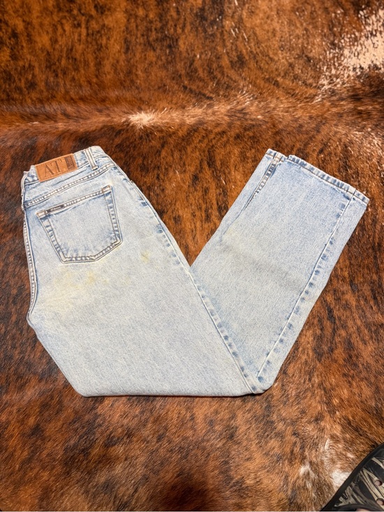 AT Denim Pants - Vintage AT Denim Mom Jeans Womens 2R Light Wash Blue High Rise Straight Leg 90s